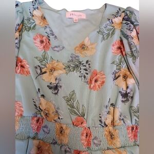 Philosophy Floral Blouse in Green and Orange